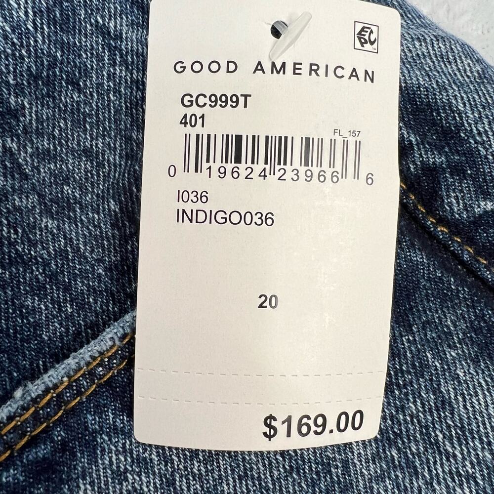 Good American Plus 20 Classic Slim Straight Distressed Denim Blue High Rise NWT - Picture 3 of 13